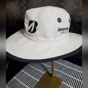 BRIDGESTONE WHITE GOLF BOONIE BUCKET SUN HAT 10" WIDE BRIM 100% NYLON
